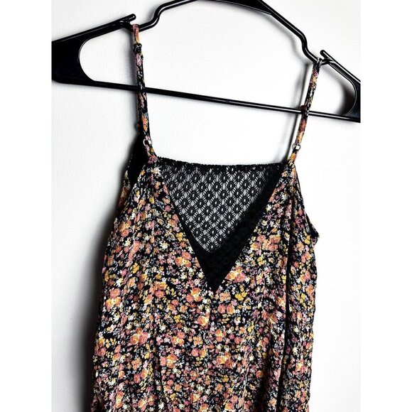 Xhilaration Floral Print Mesh Back V Neck Dress Black Womens Small - Picture 5 of 6